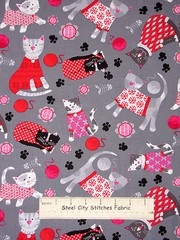 Kitten Cat Fabric Half-Yard Cats Yarn Ball Toss Cotton Benartex Knitty Kitty