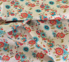 New MDG Quilting Fabric Orange Aqua Vintage Floral 100% Premium Cotton PER YARD