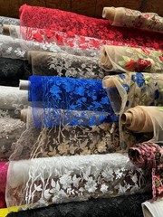 Nina RED Polyester 3D Floral Embroidery on Mesh Lace Fabric by the Yard – 10032