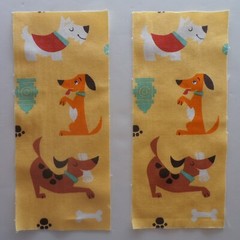 Fabric Cotton 2 Rectangles – Comic Dogs on Yellow 7 3/4″ L x 3 1/4″ W