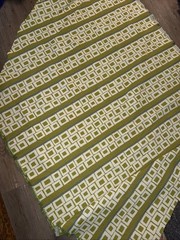 Mid-Century Vintage Woven Upholstery Fabric Geometric Shapes Lines Avocado Green