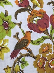 Birds Flowers Avocado Golden on Tan VTG Cotton Canvas House n Home Fabrics 1.75Y