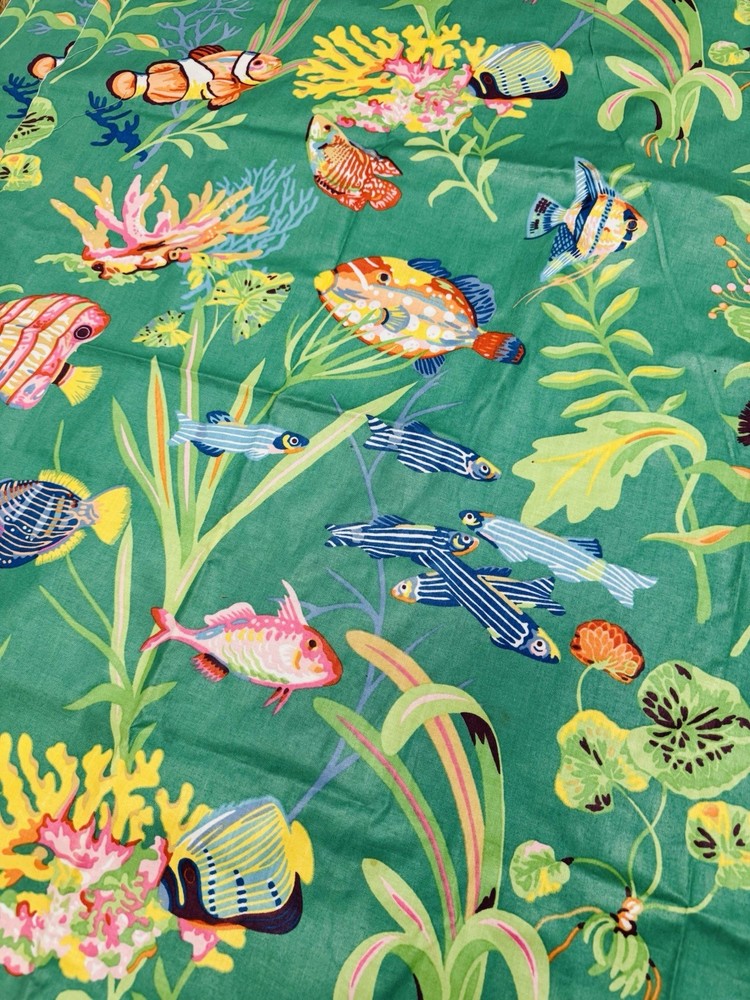Vtg P Kaufmann Boblyn Austin Tropical Fish Fabric 2 Cut Remnants Ea. 37″x54