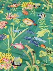 Vtg P Kaufmann Boblyn Austin Tropical Fish Fabric 2 Cut Remnants Ea. 37″x54