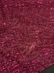 Fuchsia Sequin Vine Mesh Fabric | All-Over Sequin Embroidered Net For Dress