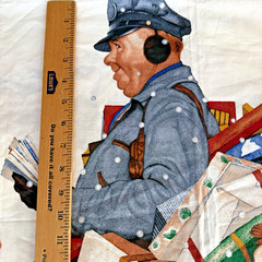 VTG Hallmark Norman Rockwell Mailman Kids Merry Christmas Fabric Panel 60″ x 35”