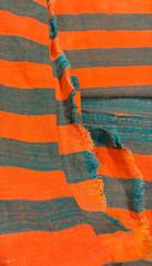 Handloom Striped 4.2 Yards Yarn Dyed Cotton Fabric Green Orange 44″ Khadi Bhavan