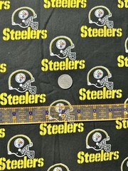 1994 Vintage Steelers Quilting Cotton Black Fabric logos. 19”x46” Piece Out #616