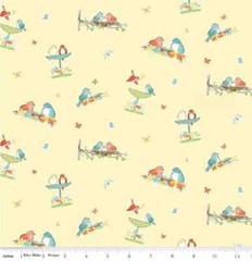 1/4 Yard 9”x42” Riley Blake “Happy At Home” Vignettes Lemon Yellow Birds Cotton