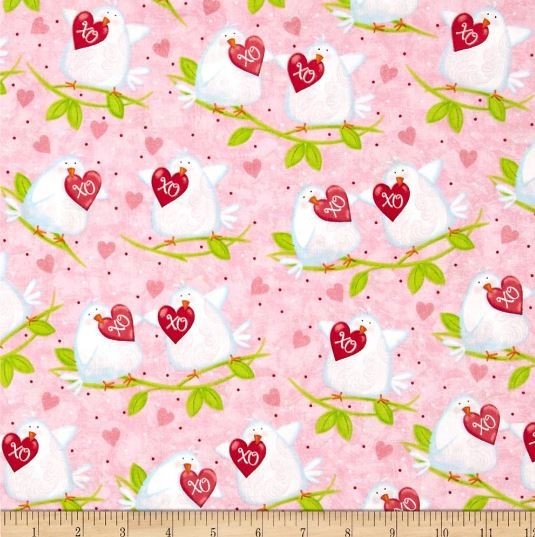 CLEARANCE – ‘XOXO LOVE BIRDS’ ON PINK FABRIC – QUILTING TREASURES