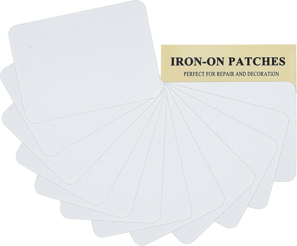 12 Pieces Premium Quality Fabric Iron-on Patches, Strong Glue, 100% Cotton White