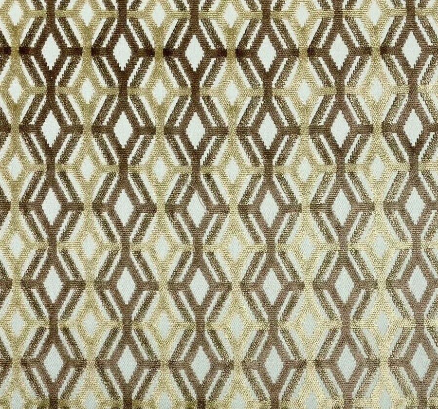 CLARENCE HOUSE MILO BROWN TAN MODERN GEO DIAMOND VELVET FABRIC BY YARD 50″W
