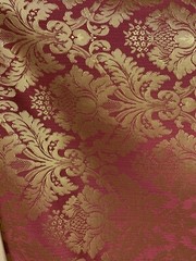 BURGUNDY GOLD Damask Jacquard Brocade Flower Floral Fabric (110 in.) Sold BTY