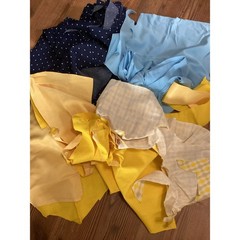Mixed Fabric Scraps Remnants Bundle Yellow Navy Blue Polka Dot Gingham Quilting