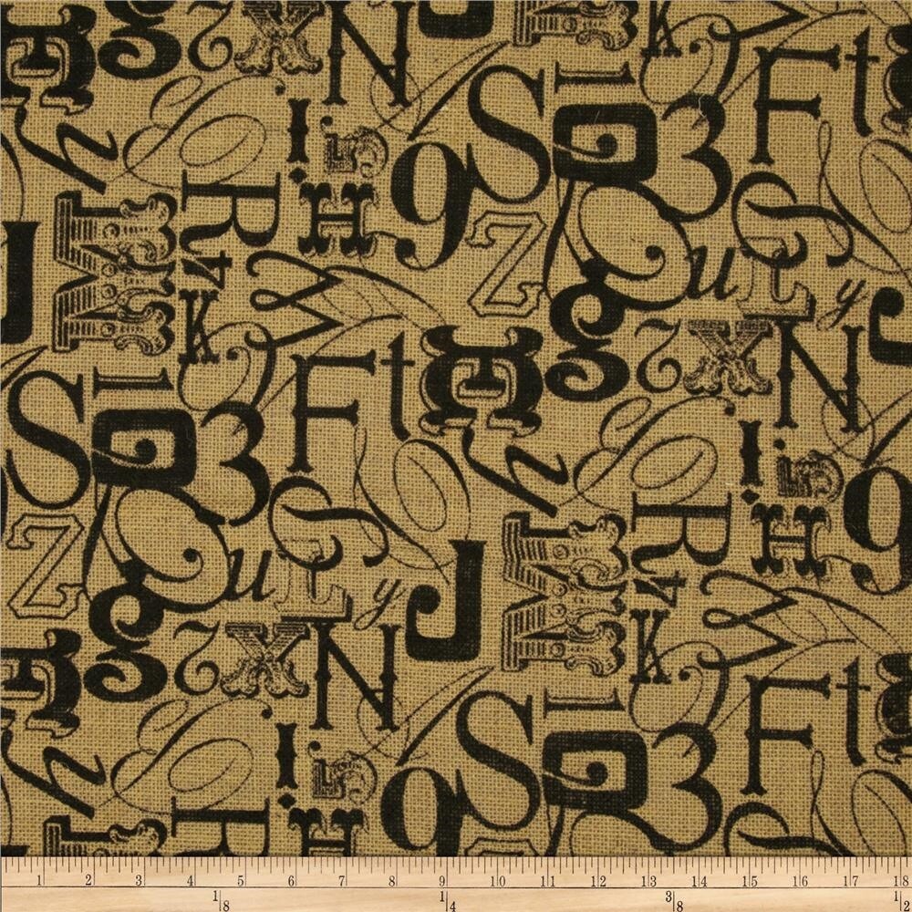 38″L x 48″W Printed Burlap – Tossed Type Letter Number symbol 48 Inches wide