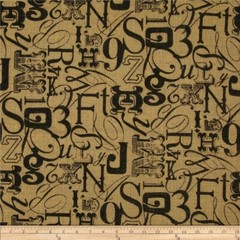 38″L x 48″W Printed Burlap – Tossed Type Letter Number symbol 48 Inches wide