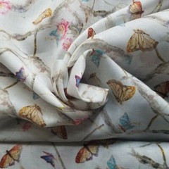 Bare Branches & Colorful Butterflies on Ramie Linen-Like Shirting – Unique!