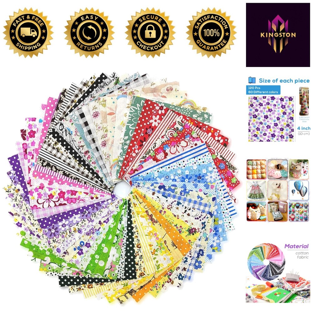 120 Multicolored 4” x 4” Cotton Squares – Ideal for Beginners & Kids’ Crafts