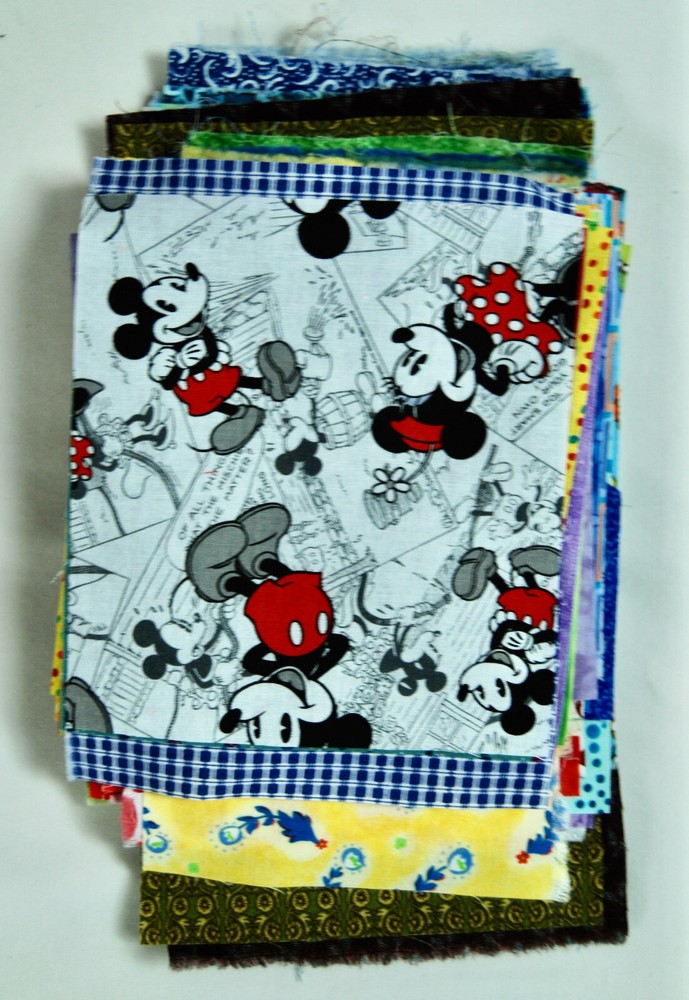 Bundle of 100 Assorted Pieces of Quilting Fabric Scraps minimum 4″ X 4″ each