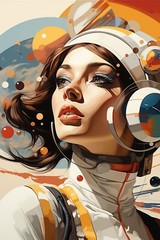 Retro Futuristic Space Collage #13 – 7×10 Craft Sewing Cotton Fabric Block