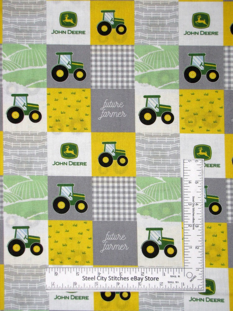 Farm Fabric Green Tractors Gingham Squares CP76428 Cotton By The Yard