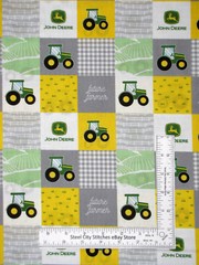 Farm Fabric Green Tractors Gingham Squares CP76428 Cotton By The Yard