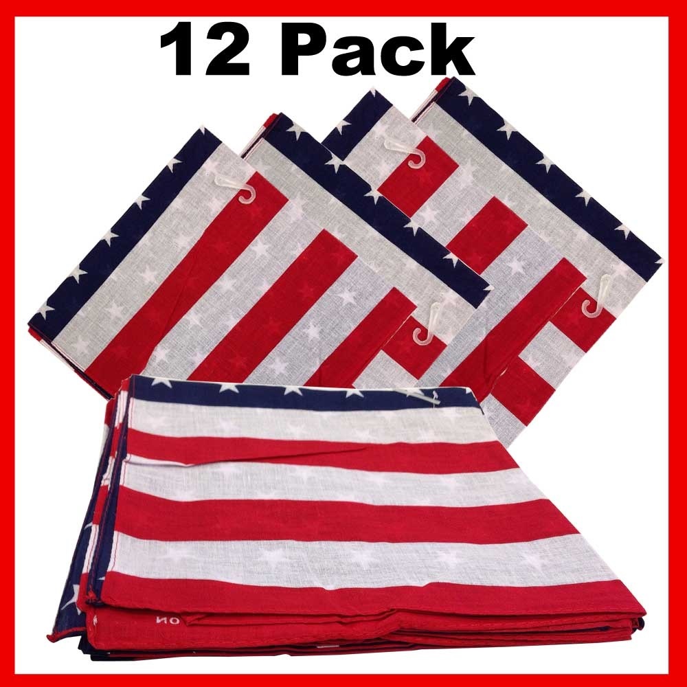 American Flag Bandanas 100% Cotton (12 Pack) 22″ x 22″