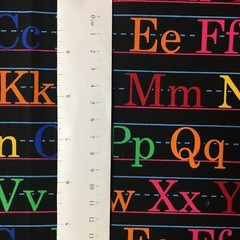 1/2 Metre Alphabet Multicolour on Black Novelty Cotton Sewing Fabric