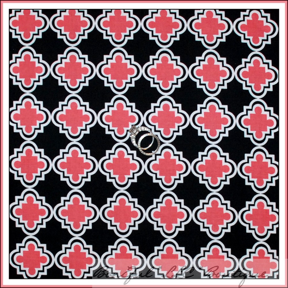 BonEful Fabric FQ Cotton Quilt B&W Black White Pink Dot Stripe Girl Damask Tile