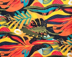 African Stretch Cotton Satin Fabric- Orange, Yellow, Teal “Kalahari Camo” Per Yd
