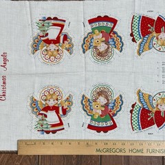 Vintage Cranston Cut & Sew Fabric Panel CHRISTMAS Angels Ornaments Xmas Sewing