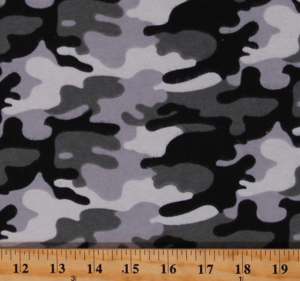 Flannel Camouflage Snow Camo Black White Cotton Flannel Fabric Print BTY D280.46