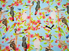 Tropical Fabric By Yard Pink Floral Perched Parrots Birds Trees Blue Cotton #C