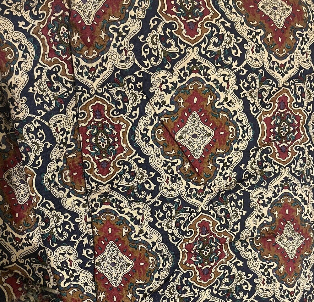 VTG FOULARD PRINT Fabric Blue Red Diamond Pattern Paisley 6yds X 40”