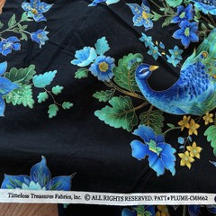 Plume Peacock Blue Turquoise Gold Floral Flower Chong A Hwang 2.5Yards