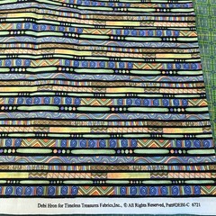 Tribal Blue Green Geometric Shapes Squiggle Swirl Bars Stripe Debi Hron 1.5 Yard