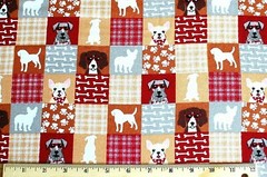 BTY*FACE MASKS* PATCH PUPS/DOGS RED & TAN 100% COTTON FLANNEL FABRIC 42X36″