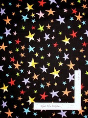 Loralie Designs Scattered Stars Multi Color on Black Cotton Fabric By The Yard