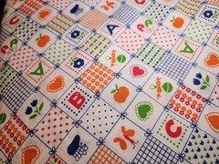 VTG Fabric ABC’s Blocks Fruit Squares Bows Baby Child Nursery 5yds x 43″