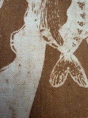Primitive Hanging Fish Linen Fabric Panel | Rustic Folk Art Fabric | 13×17 Inch