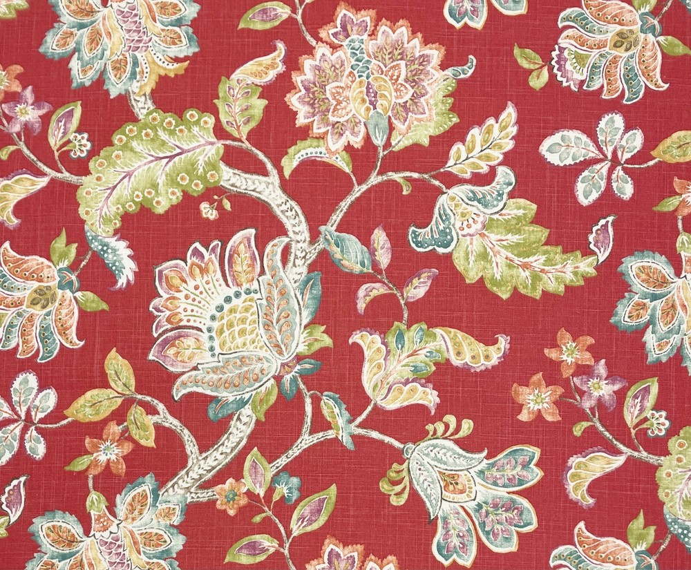 P KAUFMANN GARDEN RETREAT POPPY RED LARGE JACOBEAN FLORAL FABRIC BY YARD 54″W