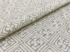 Thibaut Asian Geometric Linen Print Uphol Fabric- Laos / Grey 2.75 yd F972619