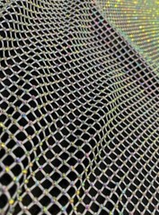 Rhinestone on black Mesh Shiny Stretch Crystal Fabric Rainbow Rhinestone Stretch