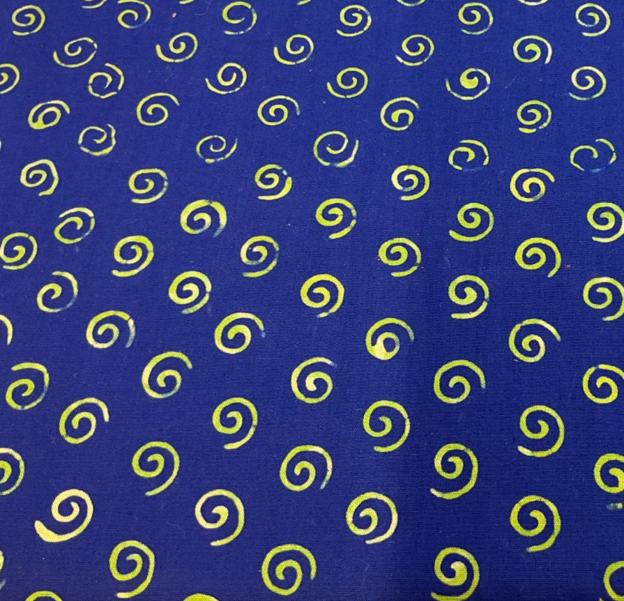 GREEN SWIRLS ON ROYAL BLUE COTTON – 1 YARD