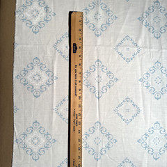VTG 70s Medallion Arthur Johnson White with Blue Scrolls Cotton Fabric Pieces #5