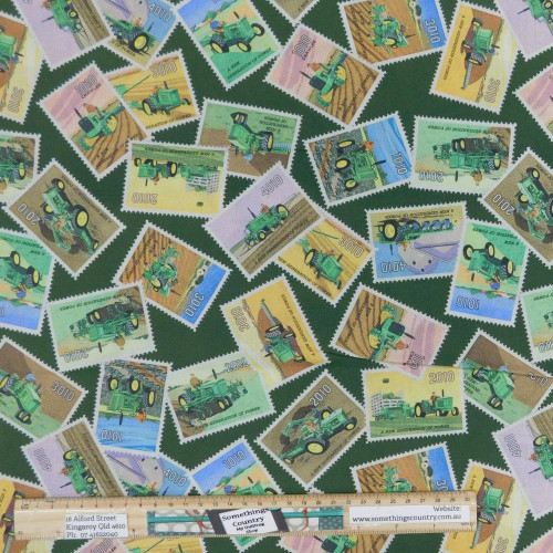 Quilting Patchwork Fabric John Deere Tractors Green Stamps 50x55cm FQ