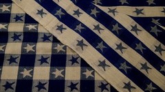 Vintage Primitive Navy Blue Tan Plaid Homespun Americana Patriotic Quilt Fabric