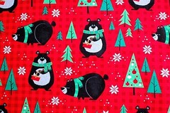 *BTY*CHRISTMAS BLACK BEARS*TREES*RED CHECK*FACE MASKS*FLANNEL FABRIC 1 YD 42X36″