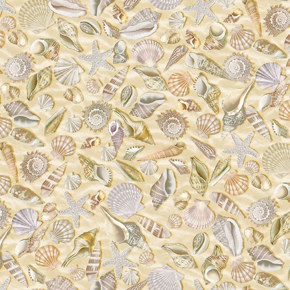 108″ Wide Back Fabric | Nautical Seashell Toss Sand | Timeless Treasures YARD