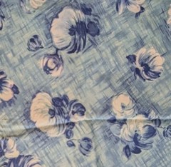 Vtg Mid Century Bias Cut Pattern LG Blue Floral Lt Wt Canvas 54″L x 36″W Pc